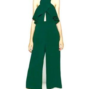 Zara Woman Green Sleeveless Halter Cut Out Front Jumpsuit Size XS